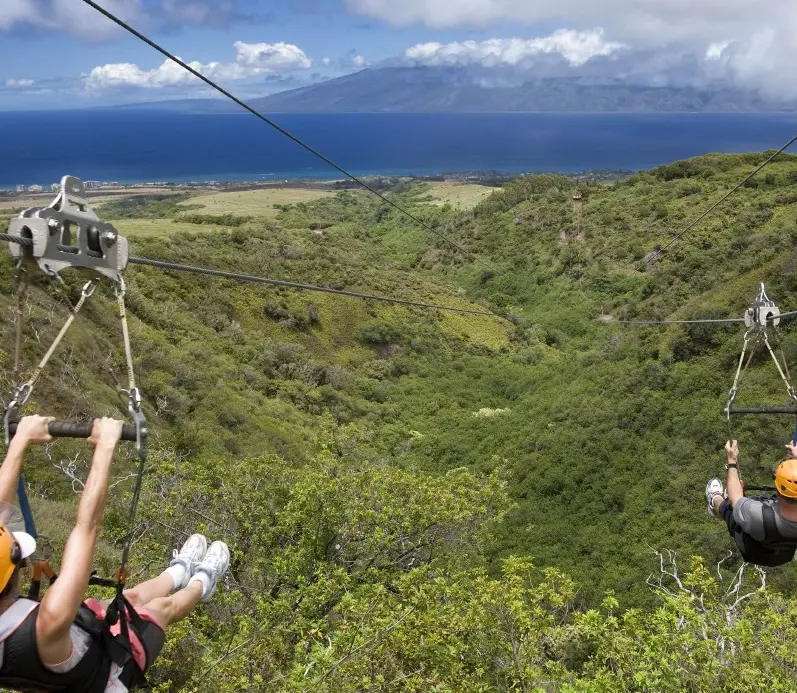Ziplining dual lines on Maui