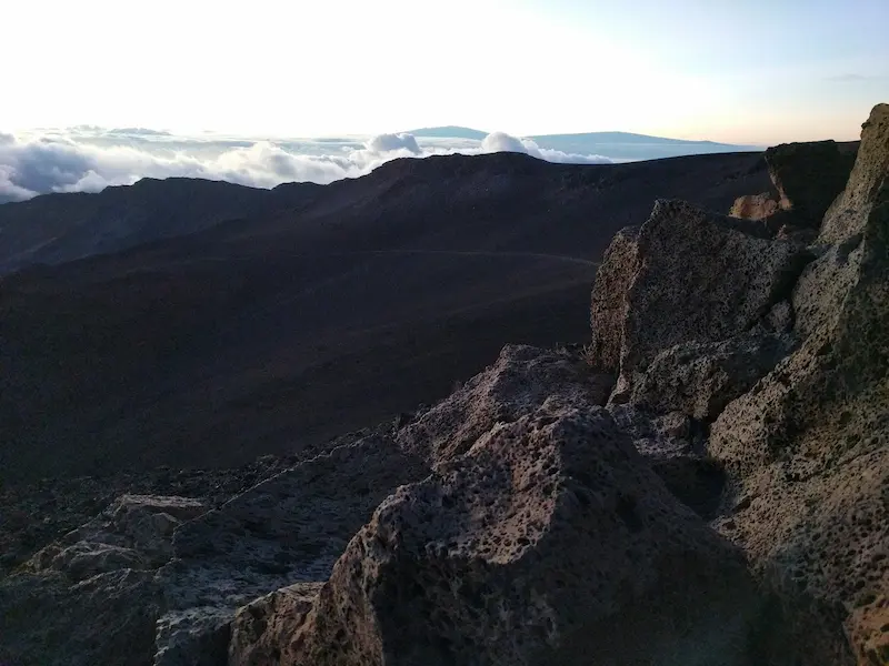 Haleakala crater. Desolate. Cold at night. Challenging hike.