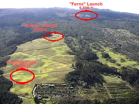 paragliding flight launch and landing sites in Maui